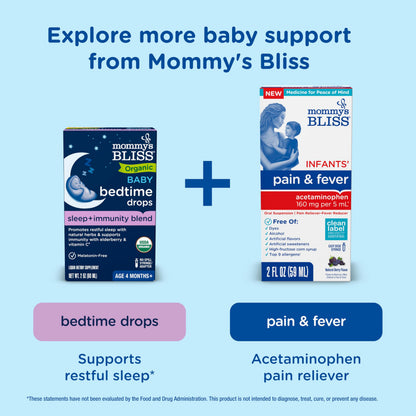 Close up of the non-spill dispenser syringe included with the Mommy's Bliss baby organic combo pack.
