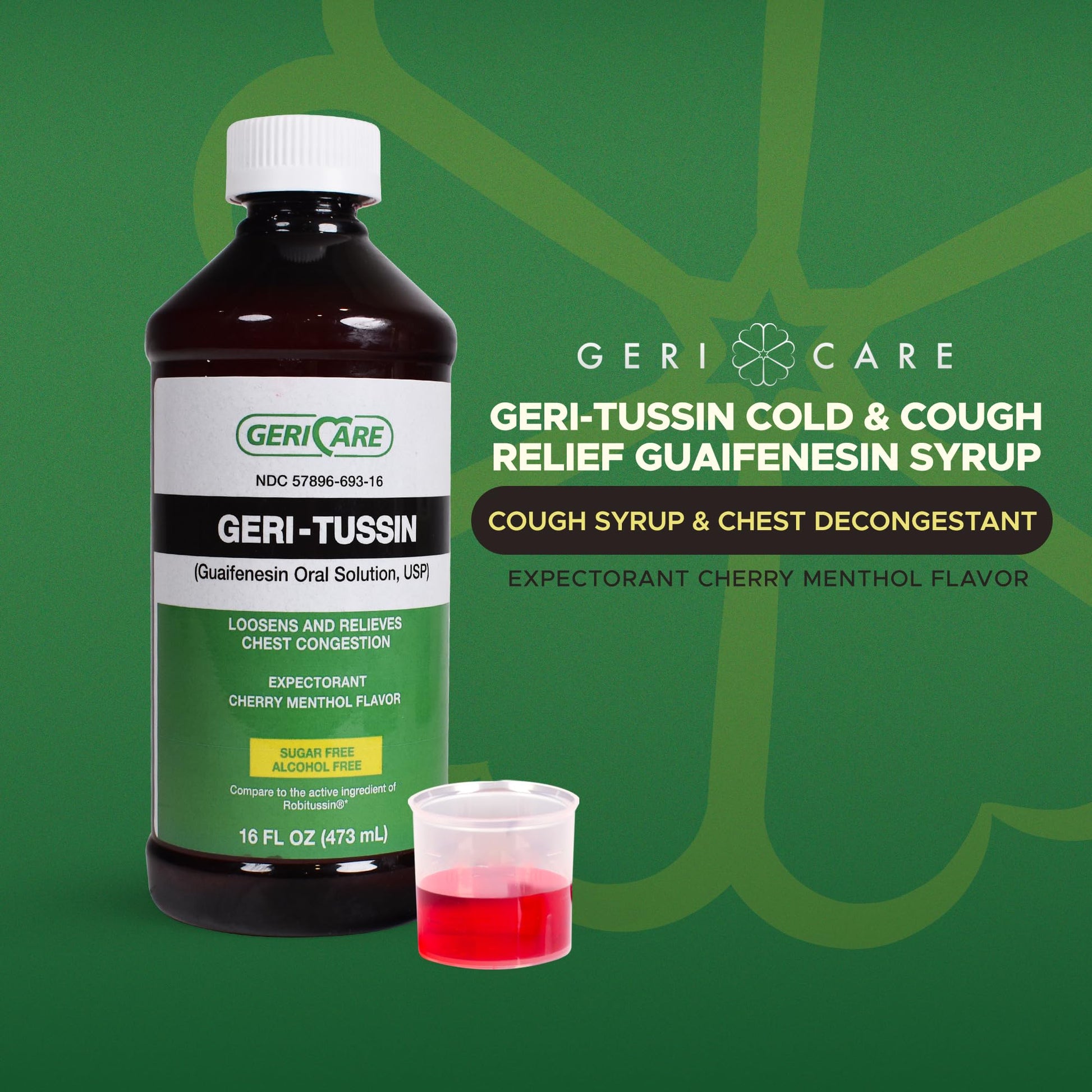 GeriCare Geri-Tussin sugar-free and alcohol-free cough syrup ingredient label details