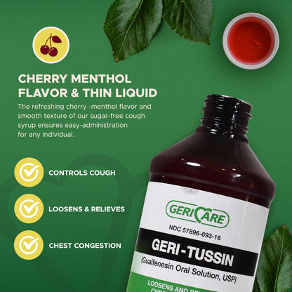 Authentic USA imported GeriCare Geri-Tussin cherry menthol flavor medicine bottle