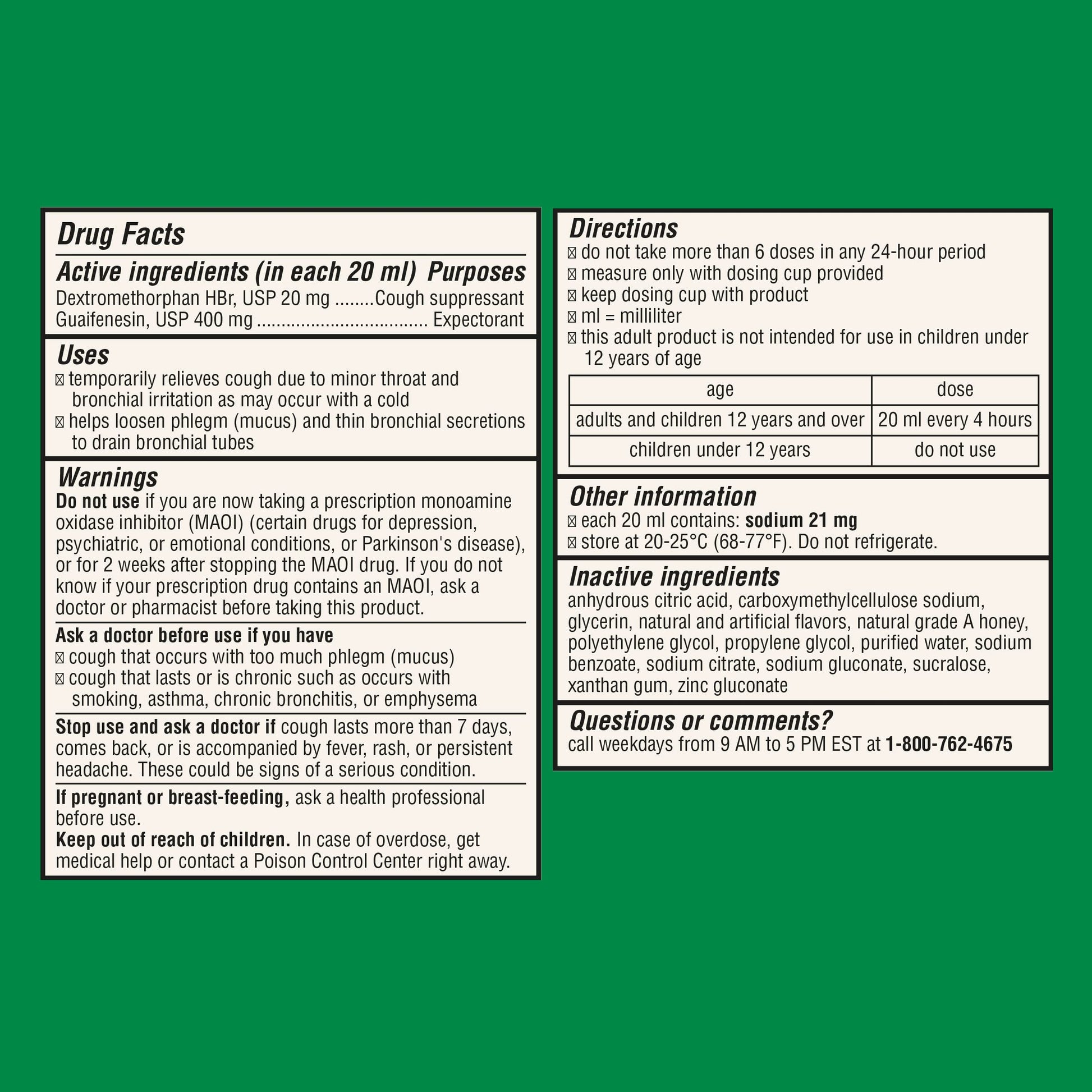 Robitussin honey cough plus chest congestion DM liquid consumer directions view
