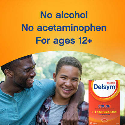 Delsym maximum strength over the counter cough medicine drug facts label