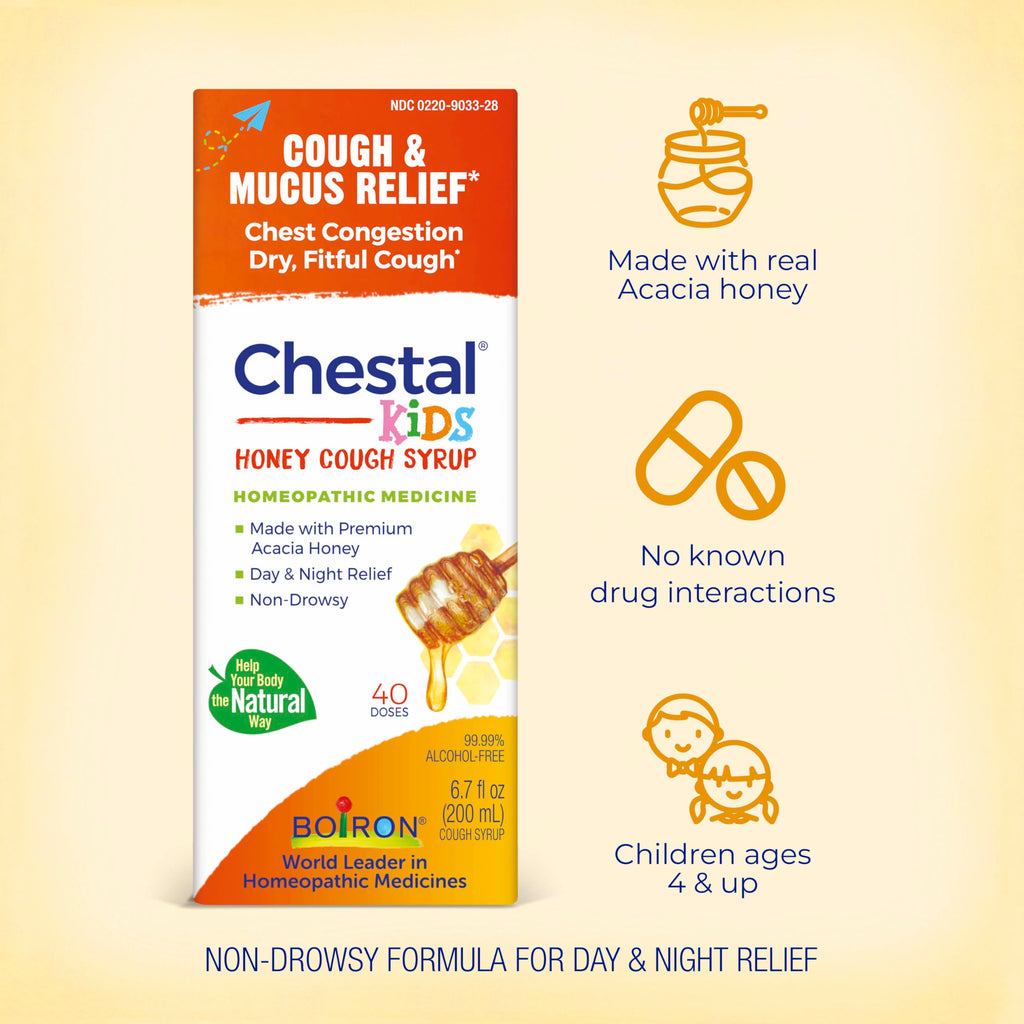 Back label of Boiron Children's Chestal showing clear dosage instructions for ages two to twelve