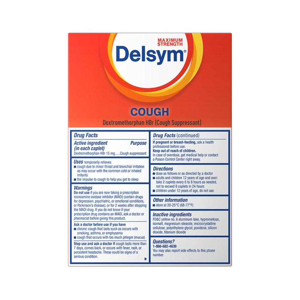 Delsym antitussive long lasting oral medication blister pack layout