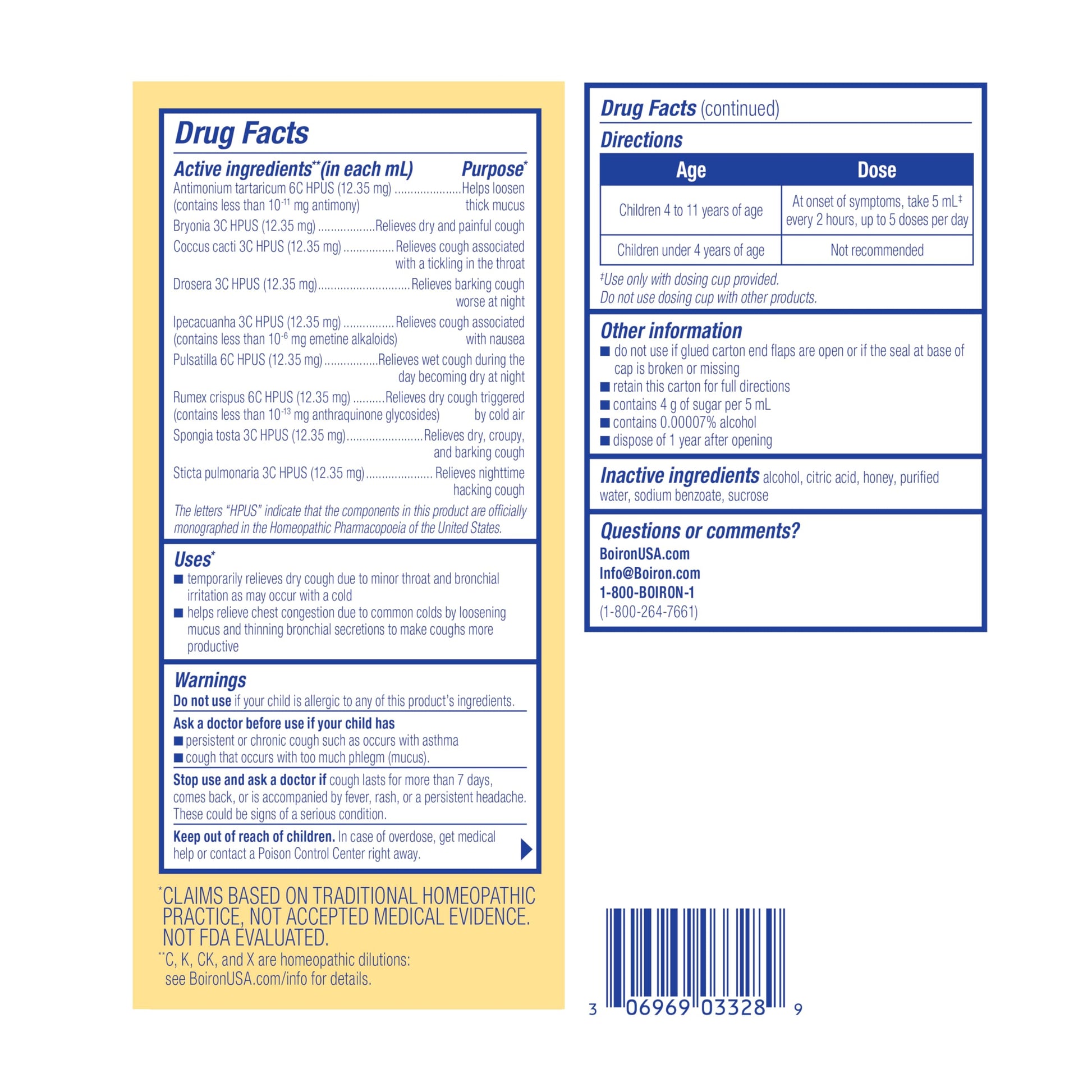 Real acacia honey base representation on Boiron Chestal children packaging for sore throat relief