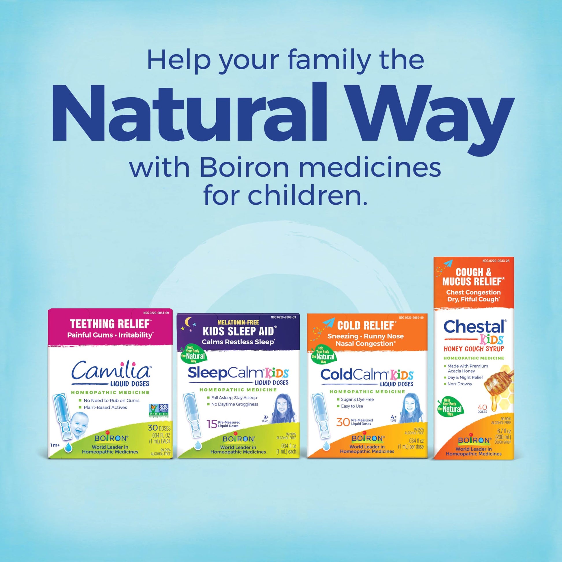 An unboxed bottle of Boiron Chestal Kids Honey Cough Syrup on a clean family wellness shelf