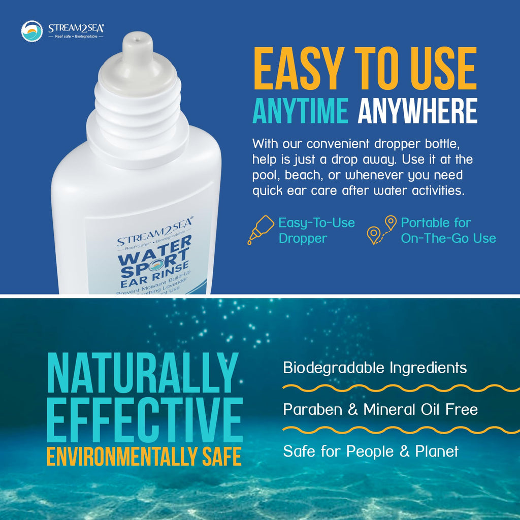 Stream2Sea Water Sport Ear Rinse bottle next to swimming gear