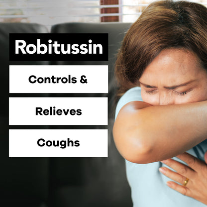 Robitussin adult cough suppressant and expectorant liquid medicine packaging showing active ingredients