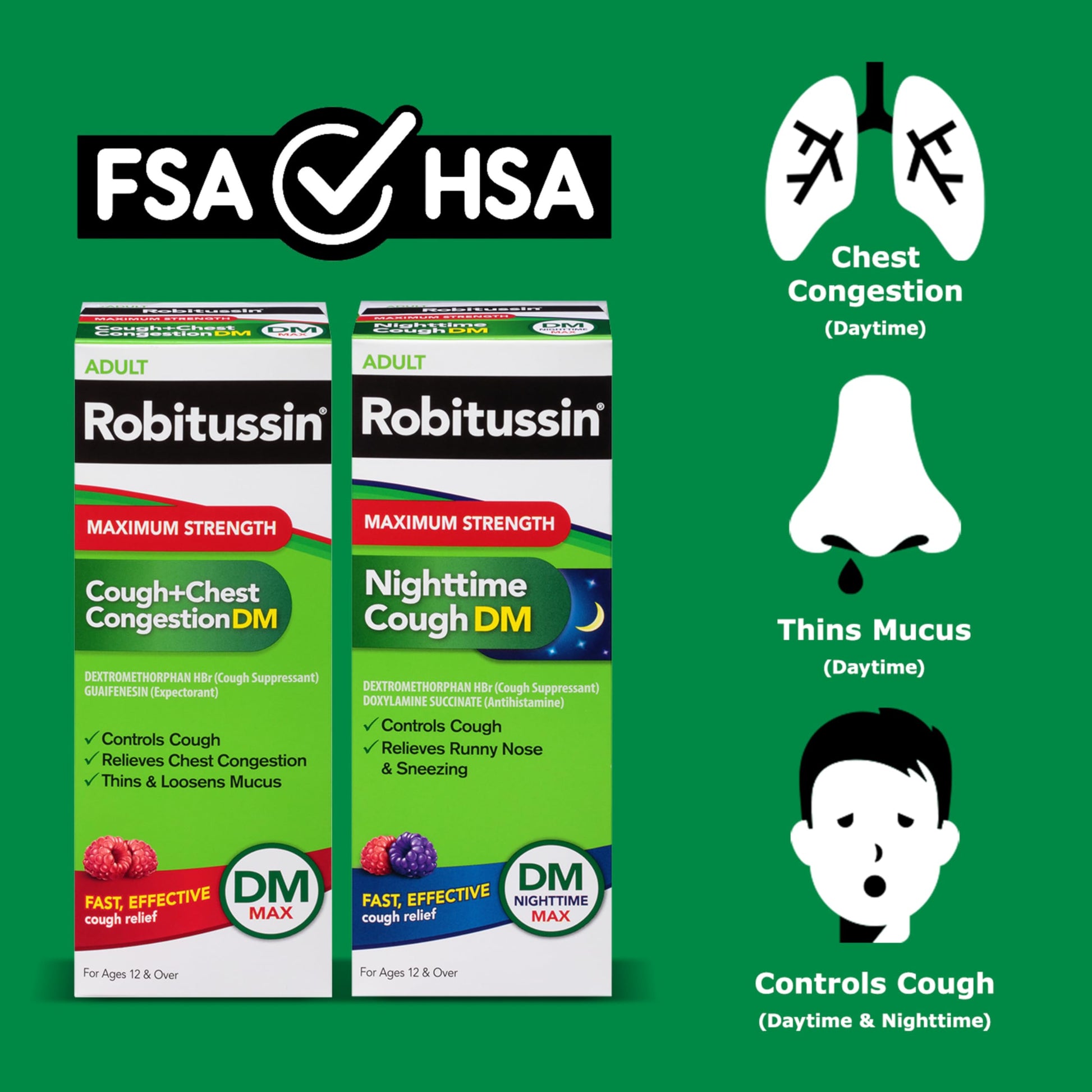 Side view of Robitussin liquid twin pack packaging detailing the exact fluid ounce contents.