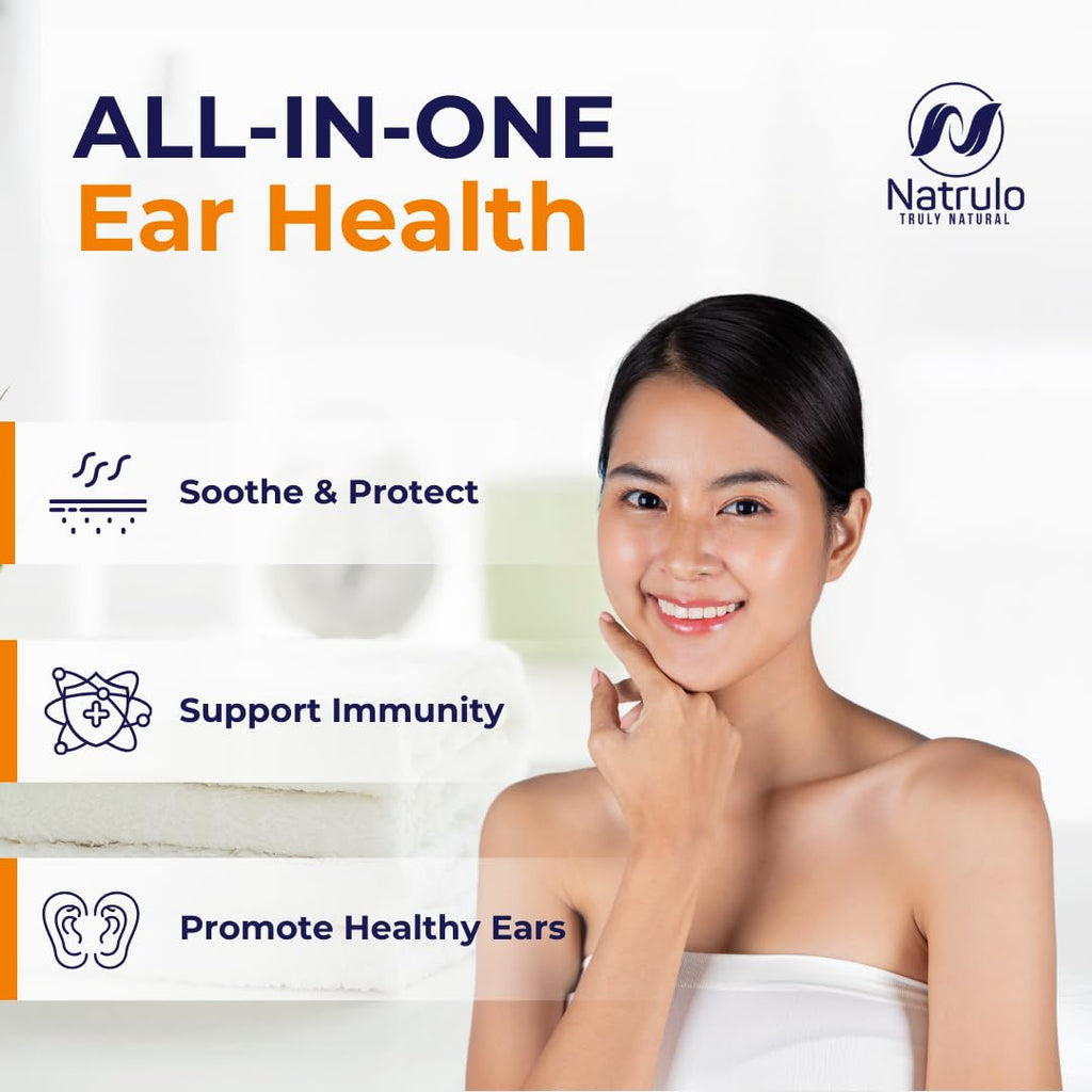 Natrulo Organic Ear Oil bottle showing label details and herbal ingredients