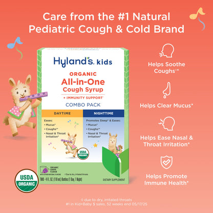 Hyland's organic kids grape cough syrup daytime formula nutritional facts label