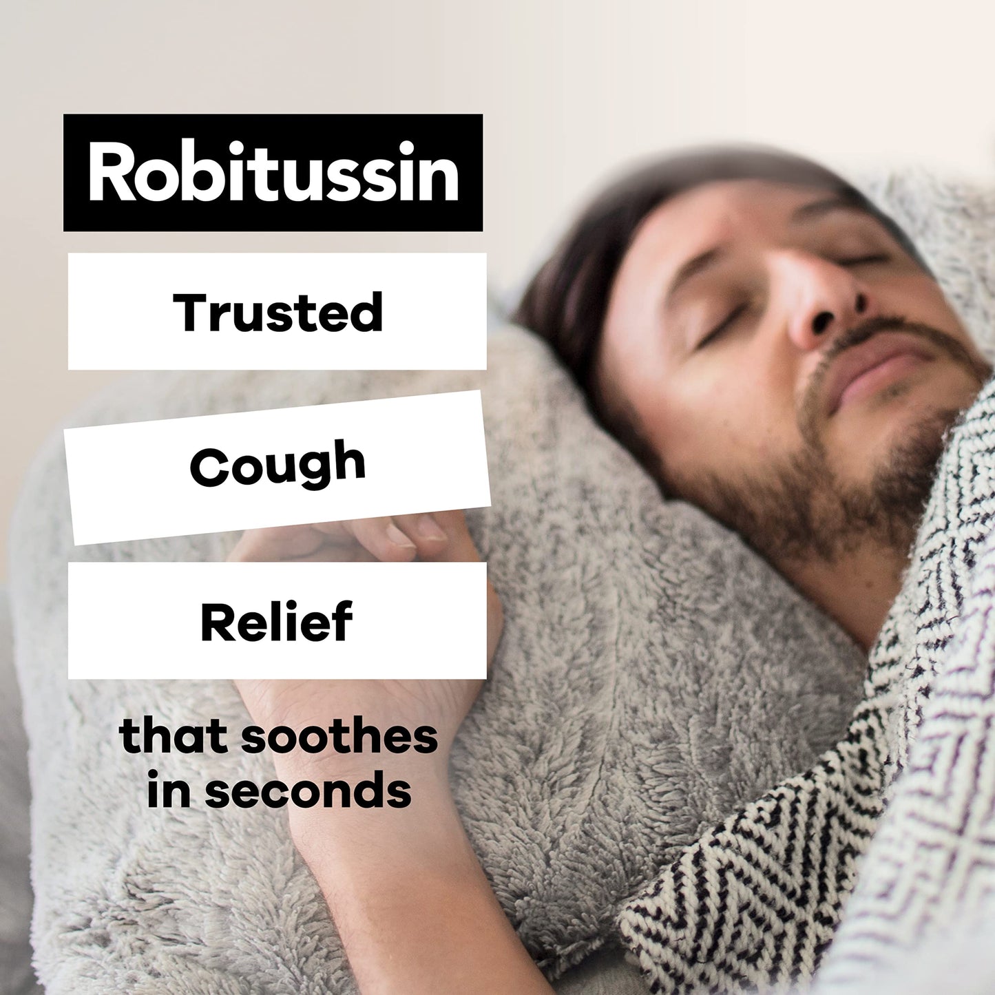Back label view showing drug facts and active ingredients of USA imported Robitussin Nighttime.