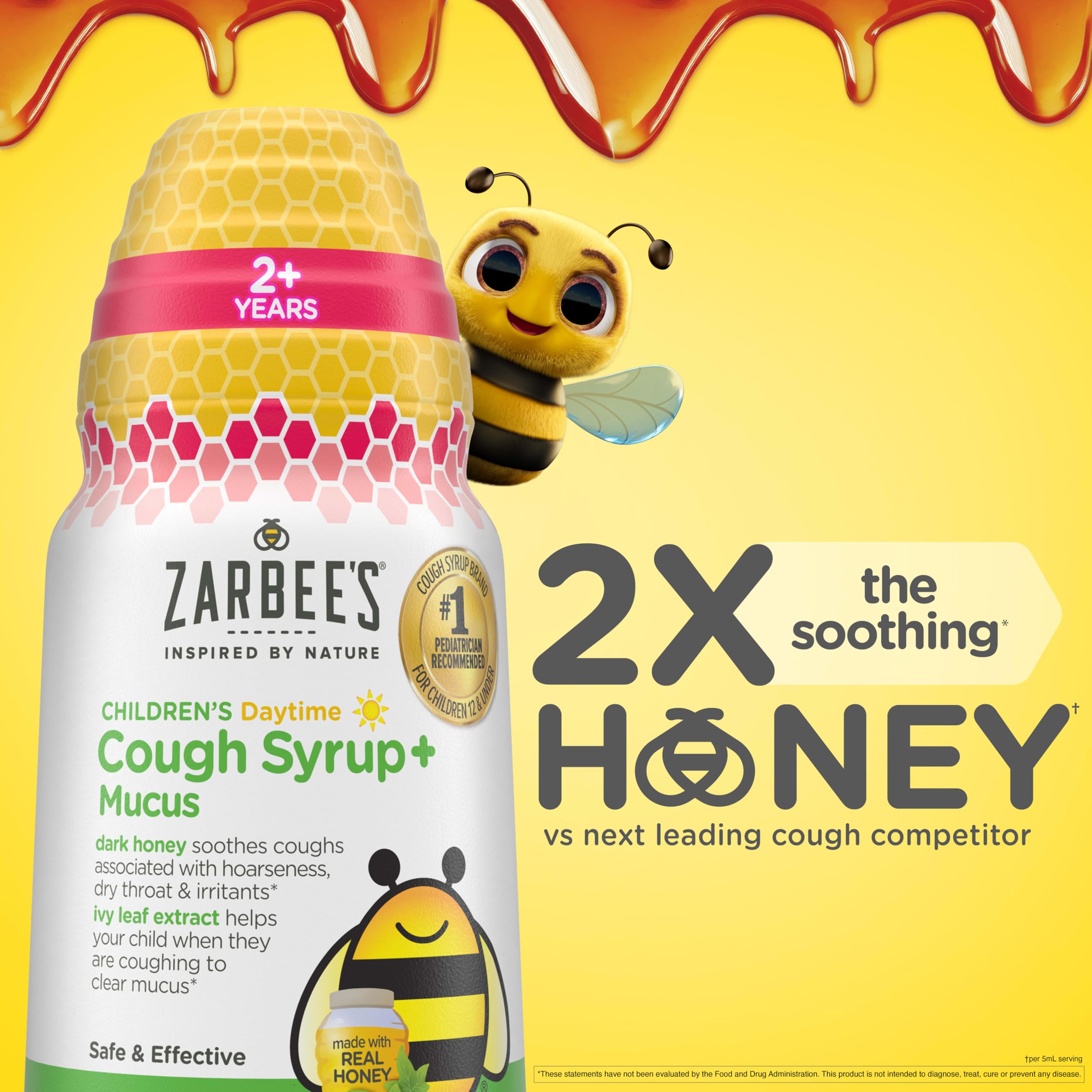 Zarbee's Children's Daytime Cough Syrup bottle showcasing the mixed berry flavor label and key natural ingredients.