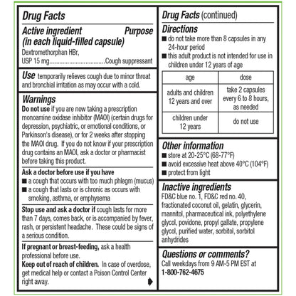 Robitussin Adult Long Acting Cough Suppressant portable capsule pack displaying the authentic import seal
