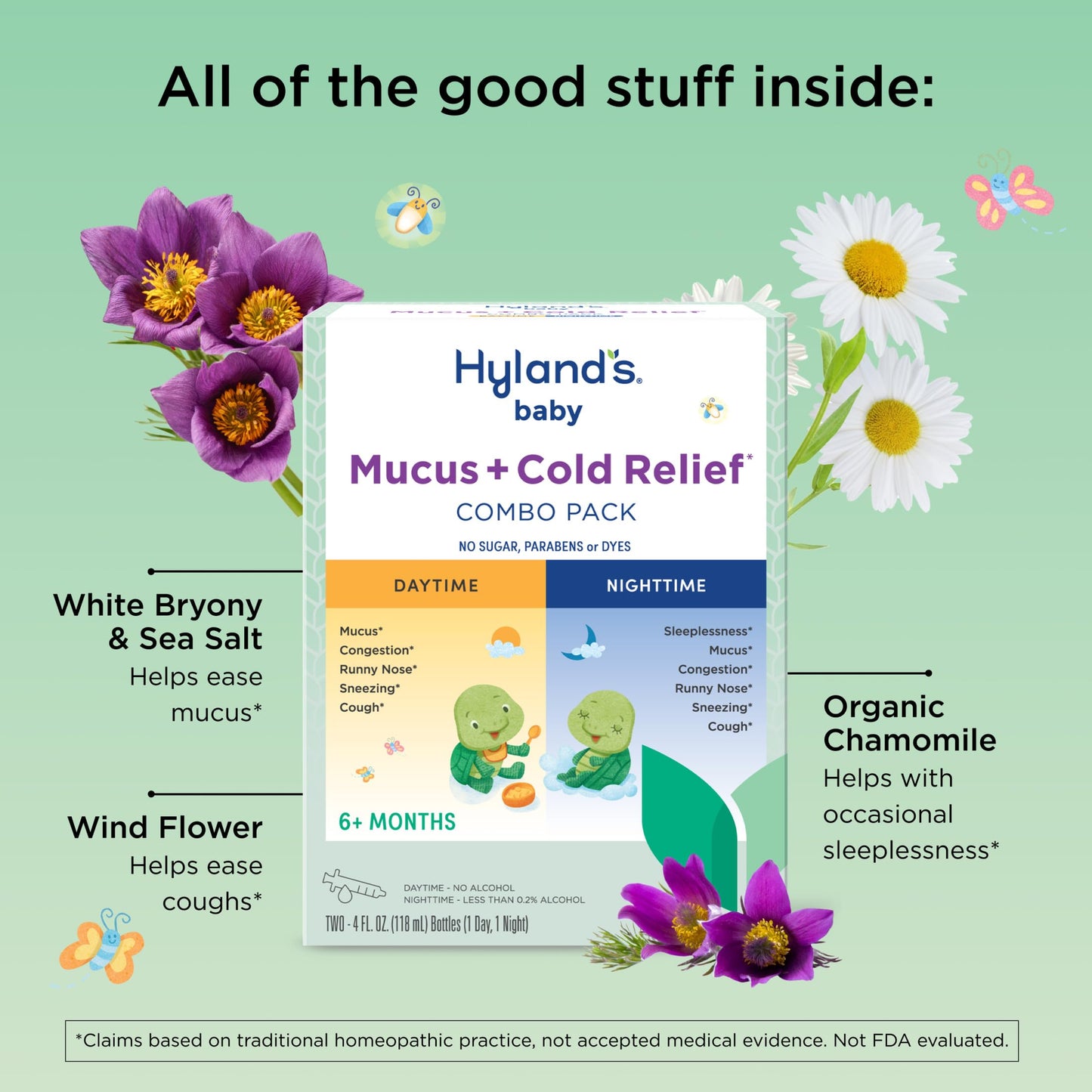 Back label of Hyland's baby cough relief displaying complete homeopathic drug facts and ingredients