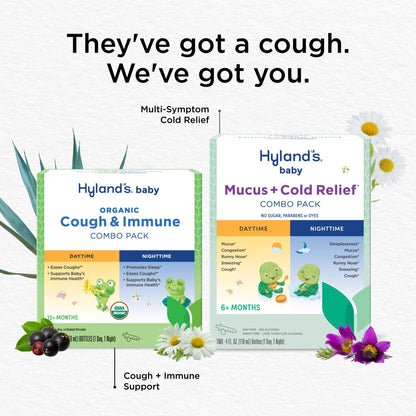 Hyland's daytime baby decongestant fluid packaging highlighting the alcohol-free safe formula