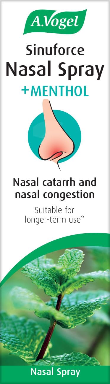 A Vogel herbal decongestant spray bottle showing natural eucalyptus and peppermint ingredients.
