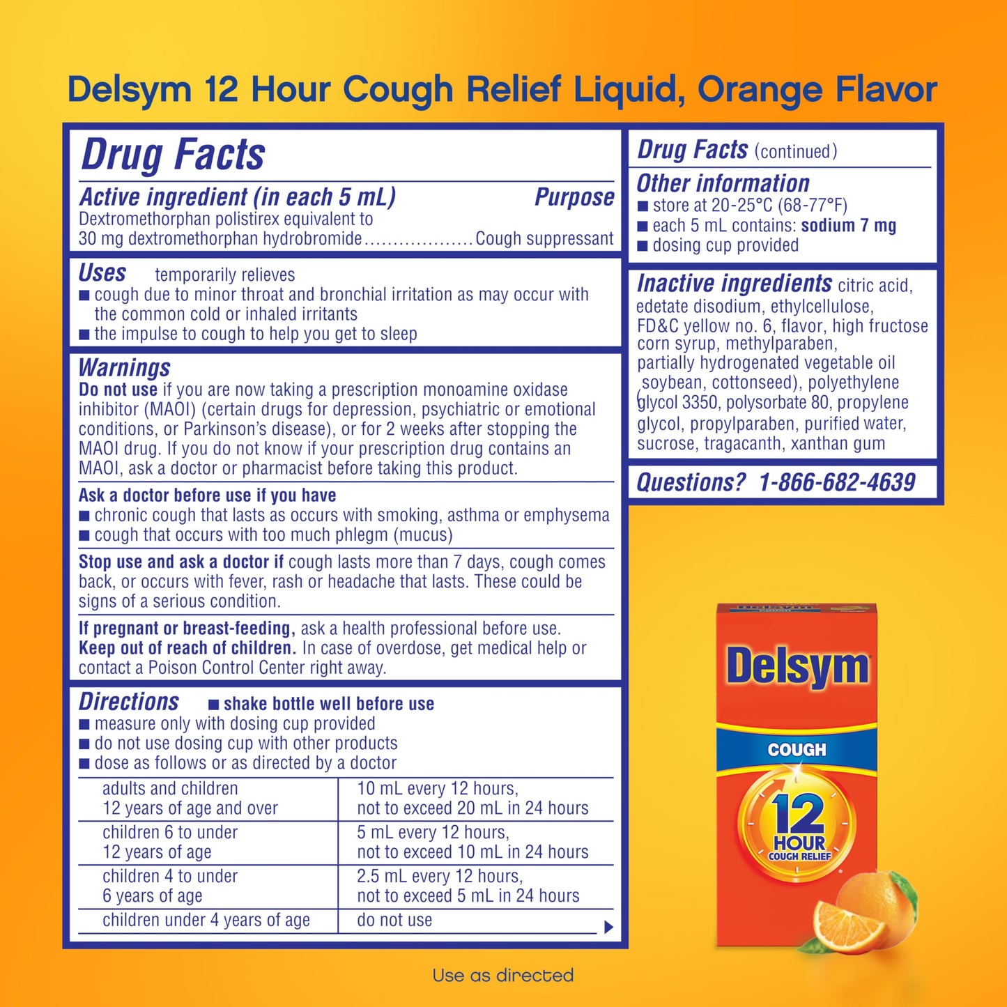 Delsym orange flavored over the counter cough medicine for adults imported from USA