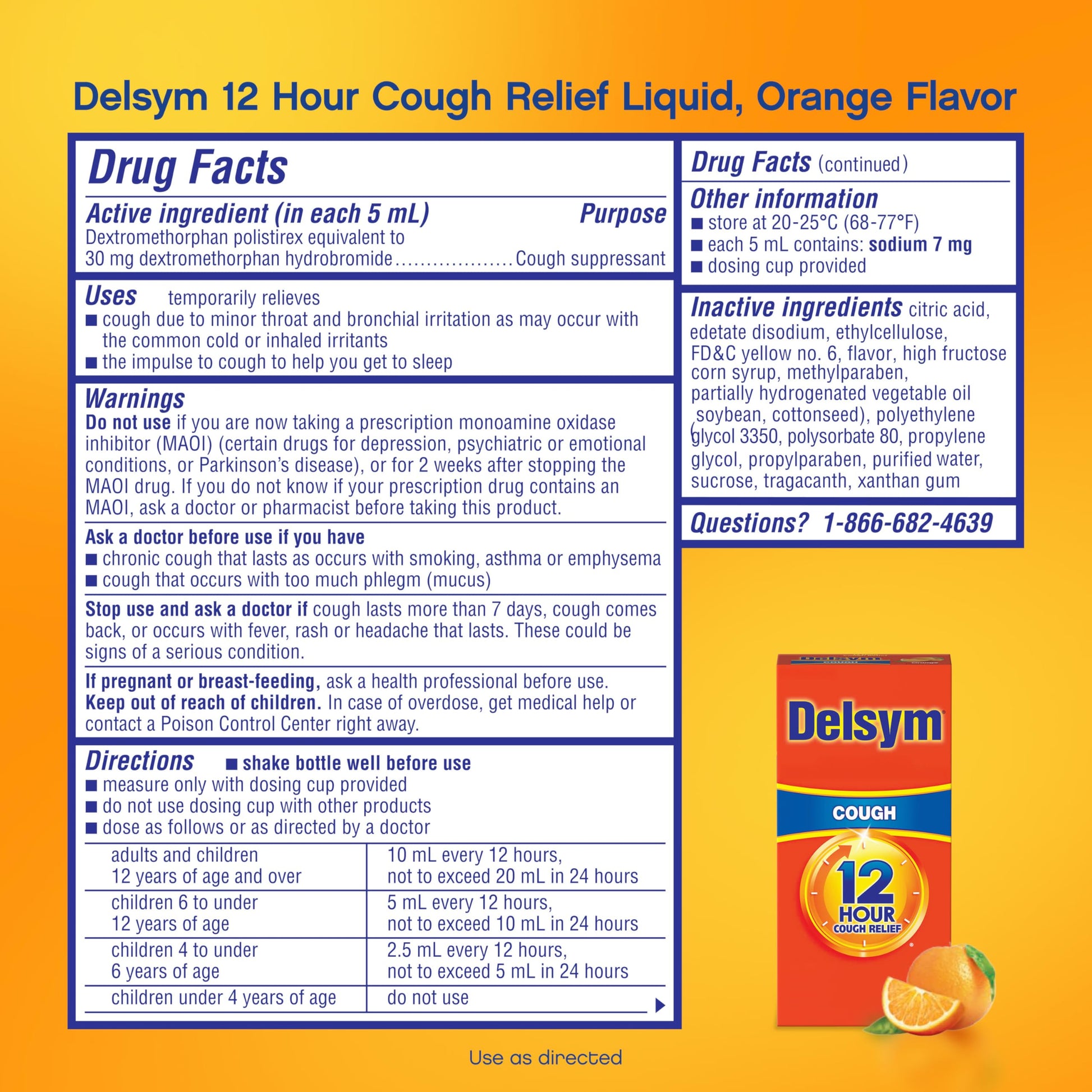 Delsym orange flavored over the counter cough medicine for adults imported from USA