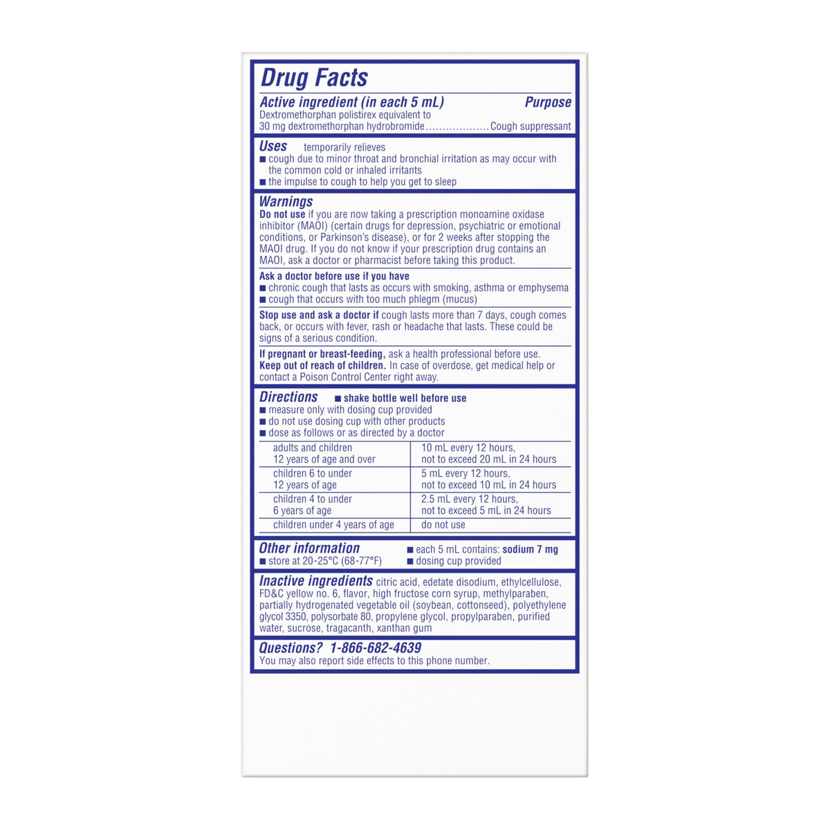 Delsym alcohol free and sulfite free cough suppression syrup retail display view