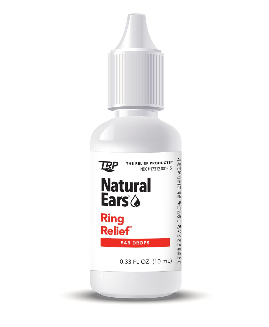 TRP Ring Relief Ear Drops packaging side view with usage details