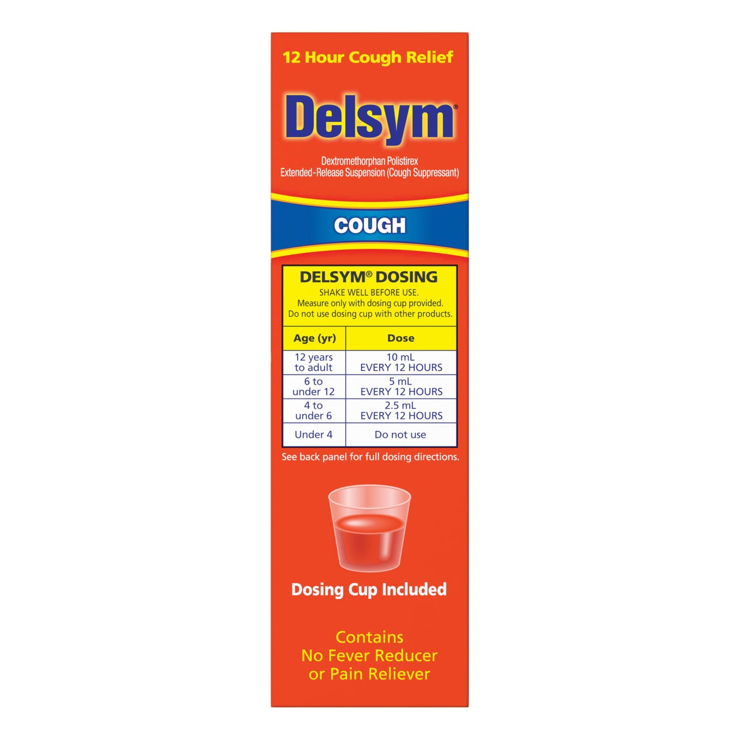Delsym 12 hour orange liquid suspension original imported product box close up