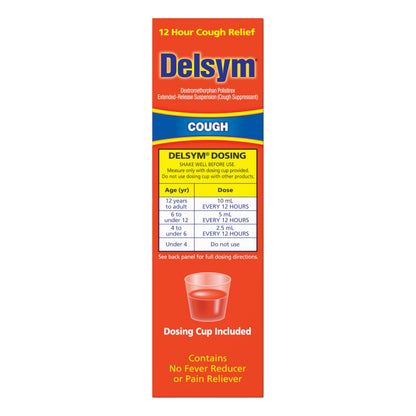 Delsym 12 hour orange liquid suspension original imported product box close up