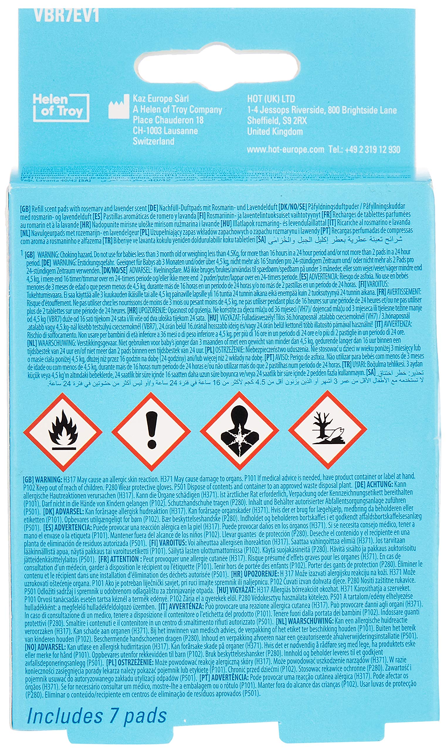 Close up of the Vicks VapoPads VBR7 package displaying compatibility with humidifiers and vaporizers.