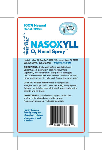 Authentic USA imported Nasoxyll oxygen nasal spray packaging highlighting 160 sprays fluid measurement.