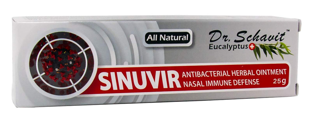Close up view of the application directions and product benefits printed on the Dr. Schavit nasal ointment box.