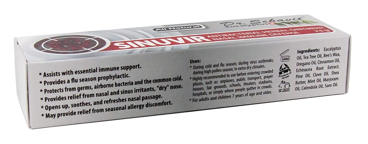 Individual twenty five gram tubes of Dr. Schavit herbal defense ointment displayed for family health use.