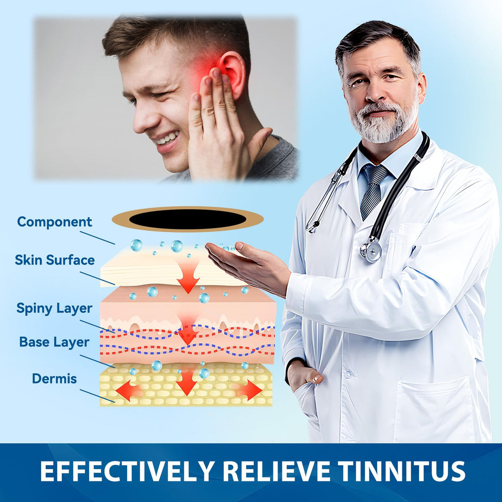 Bondtech Tinnitus Relief patches showing natural herbal ingredients graphic