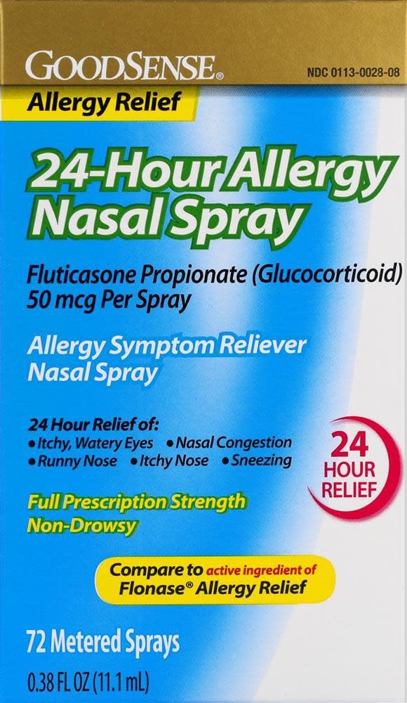 GoodSense 50 mcg allergy nasal spray packaging details and drug facts label