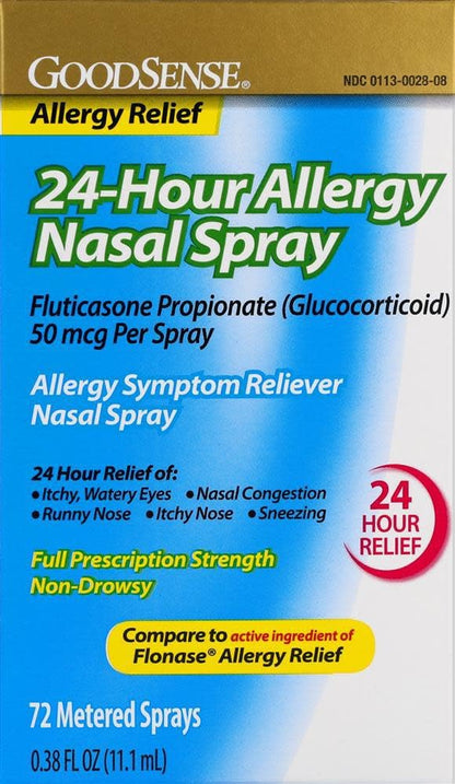GoodSense 50 mcg allergy nasal spray packaging details and drug facts label