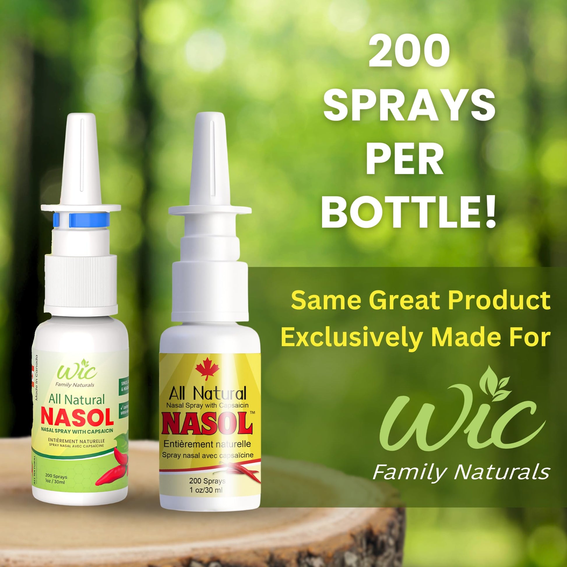 Imported USA all natural capsaicin decongestant spray ingredients panel showing eucalyptus and sea salt
