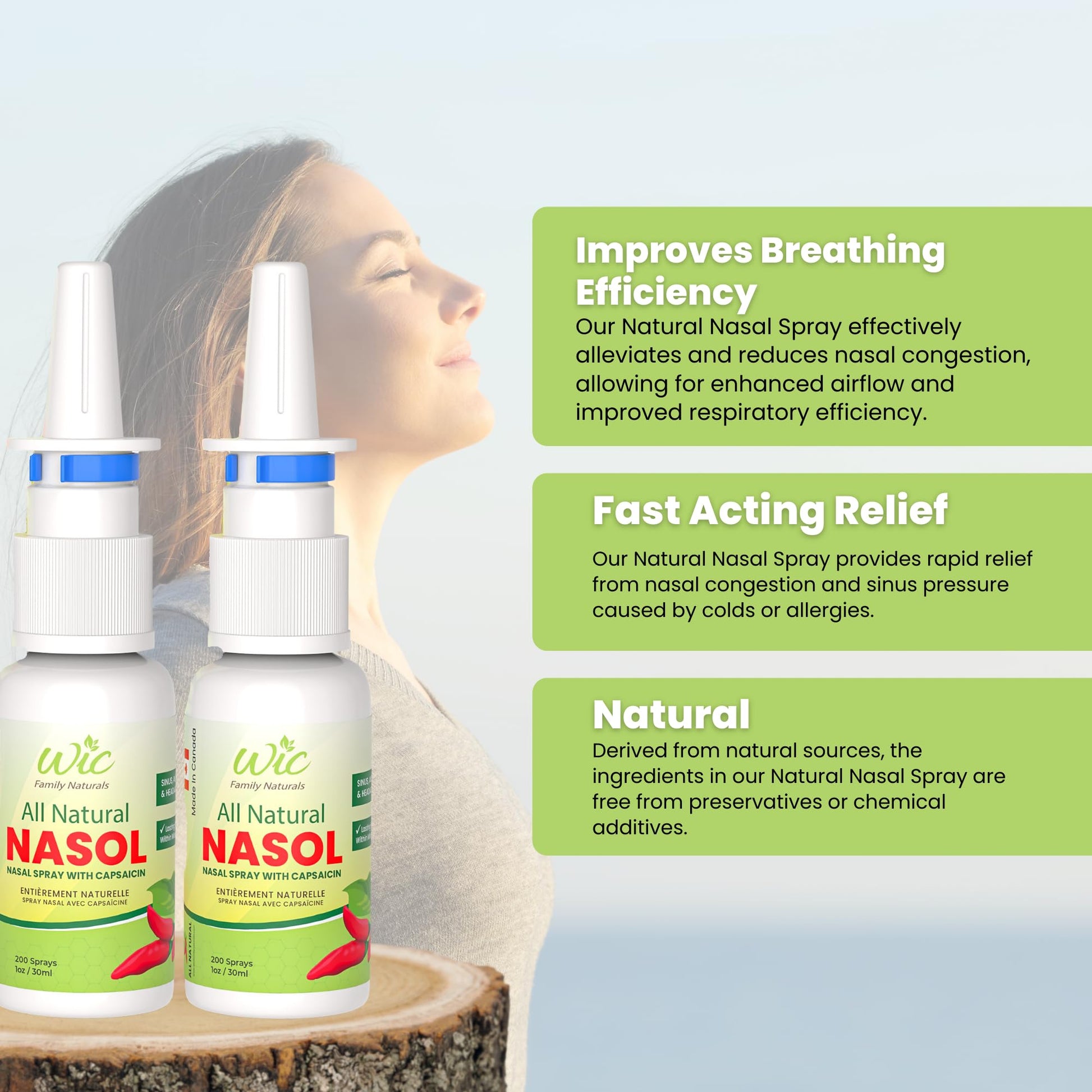 Holistic non addictive nasal spray for severe sinus pressure and headache relief support