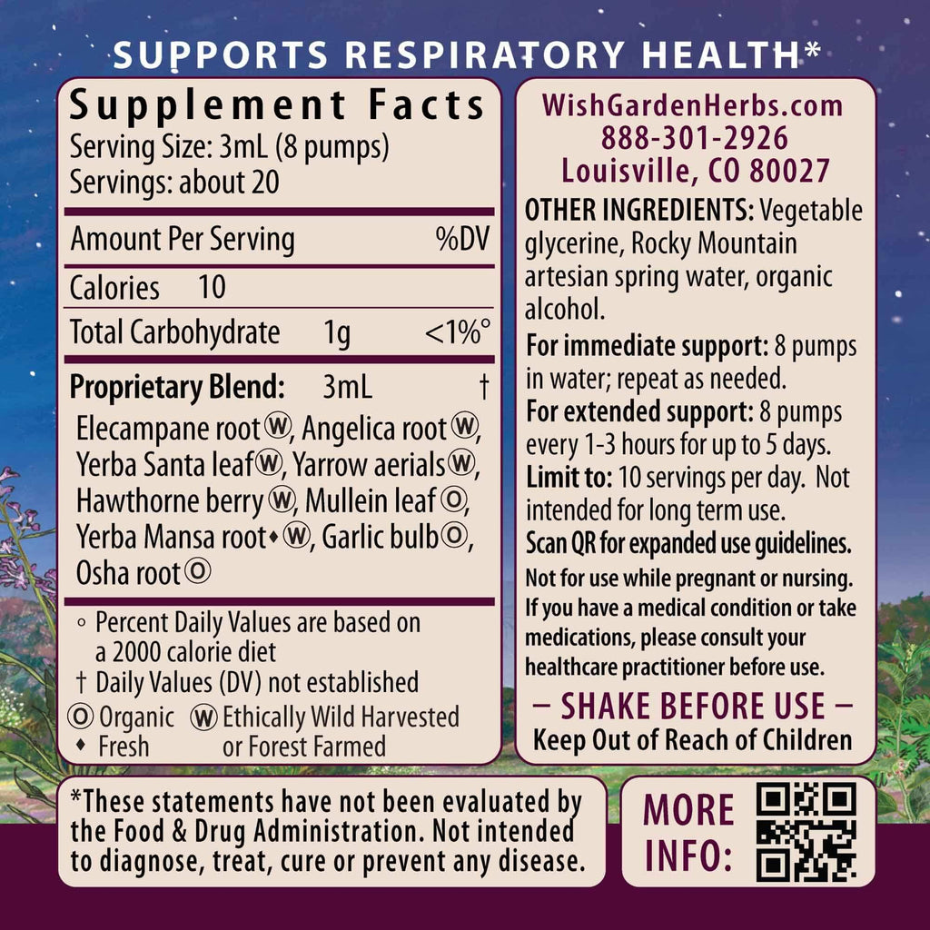 WishGarden Herbs Deep Lung herbal tincture bottle showing premium ingredients like mullein leaf