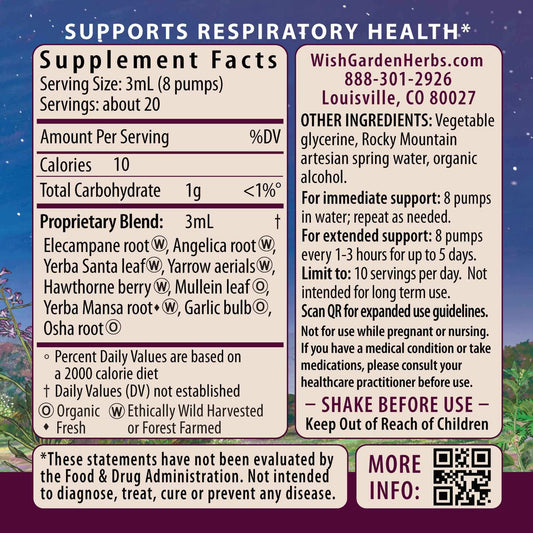 WishGarden Herbs Deep Lung herbal tincture bottle showing premium ingredients like mullein leaf