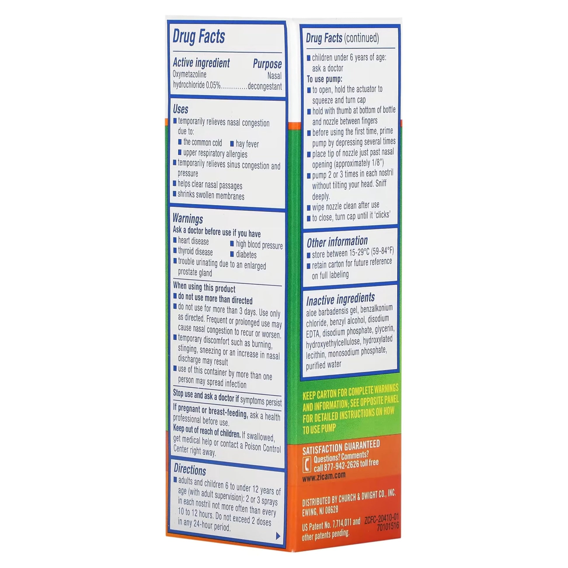 Zicam fast acting nasal spray bottle next to its original protective outer carton