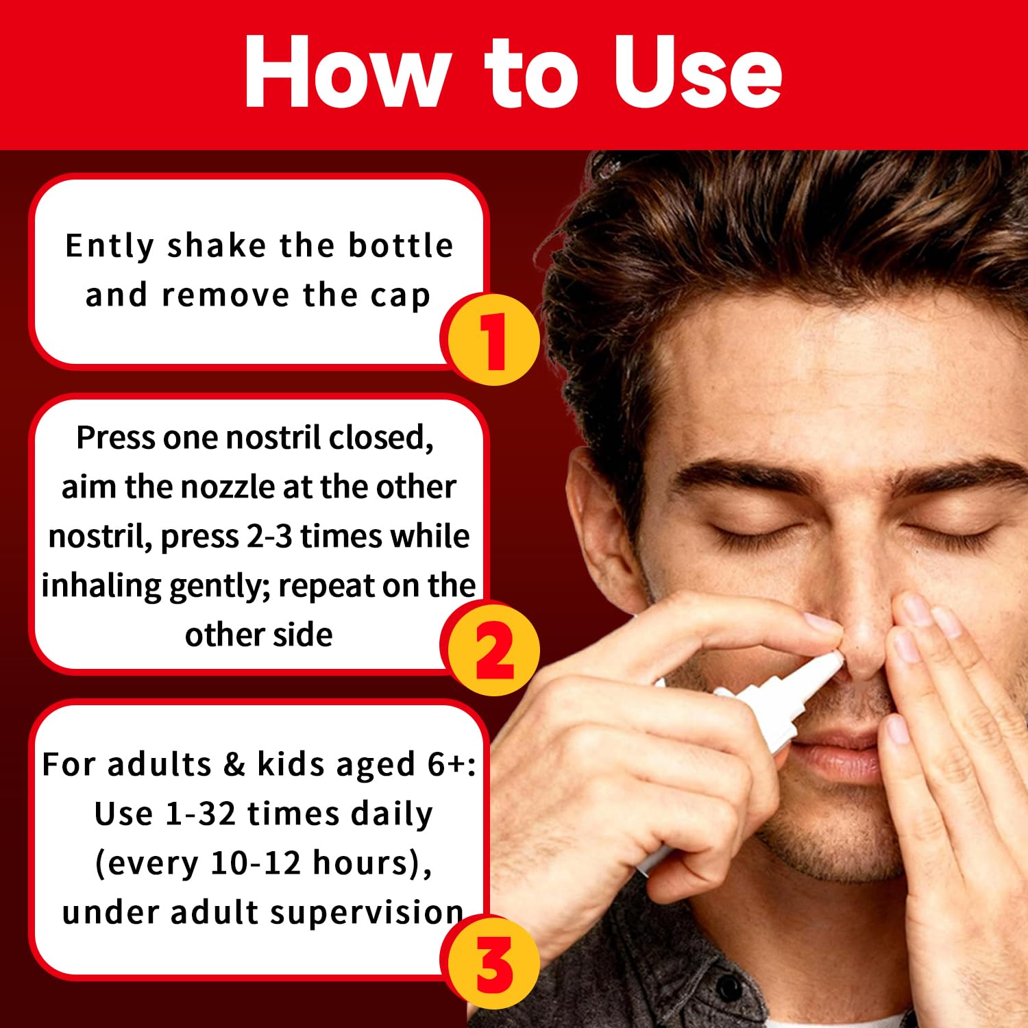 Side view of DERMFREE severe nasal spray packaging with usage directions