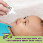 Two bottles of natural non medicated saline drops for newborn nasal congestion.