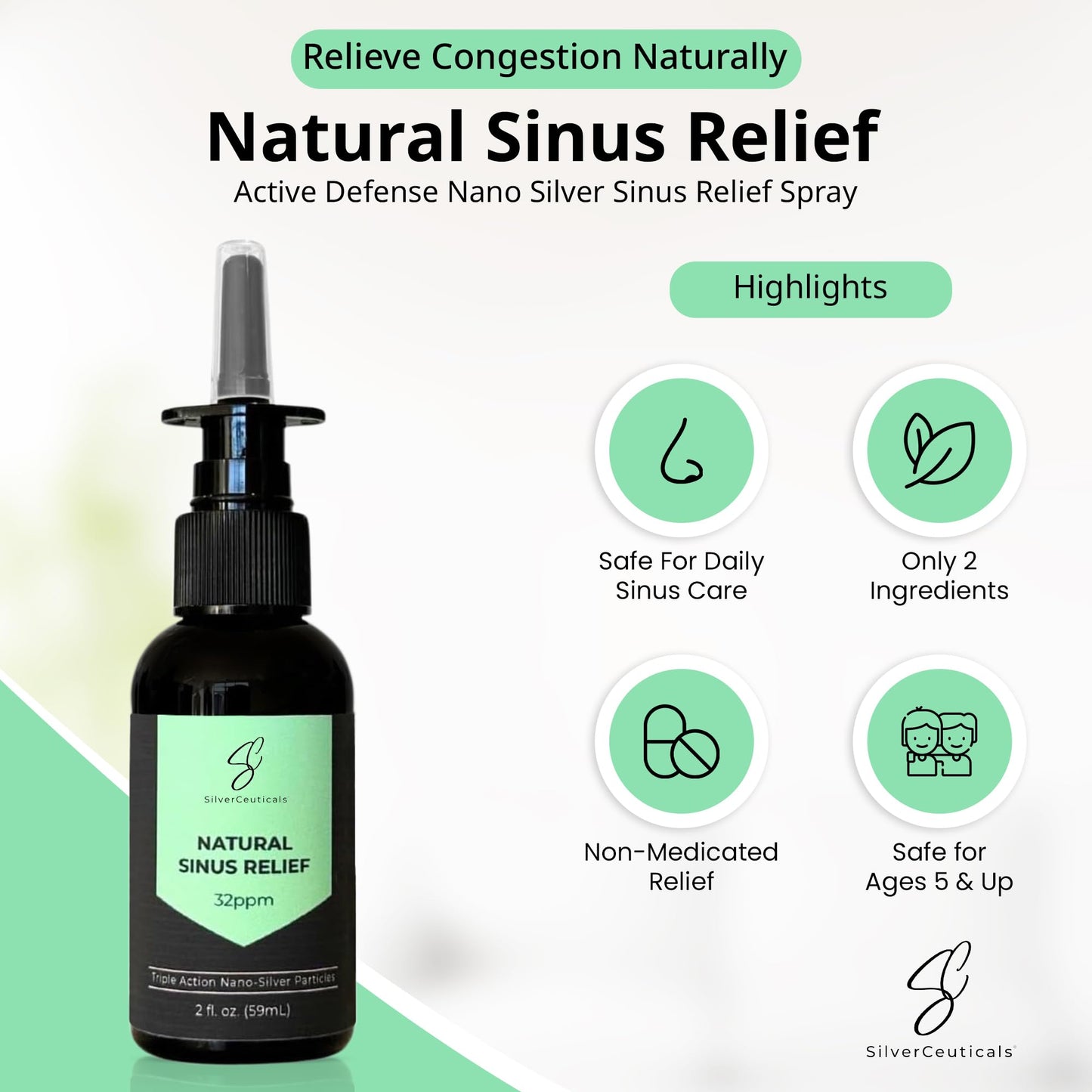 Authentic USA imported SilverCeuticals sinus relief pump bottle for thinning thick mucus