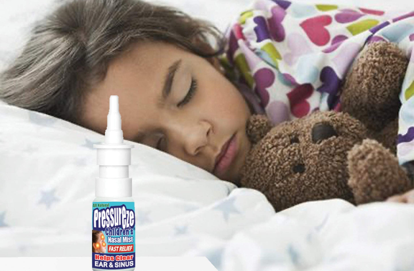 Pressureze child friendly nasal mist nozzle close up view showing contamination proof tip