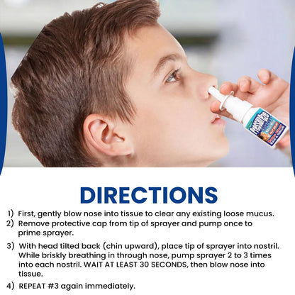 Pressureze preservative free kids nasal spray packaged box showing one hundred thirty sprays