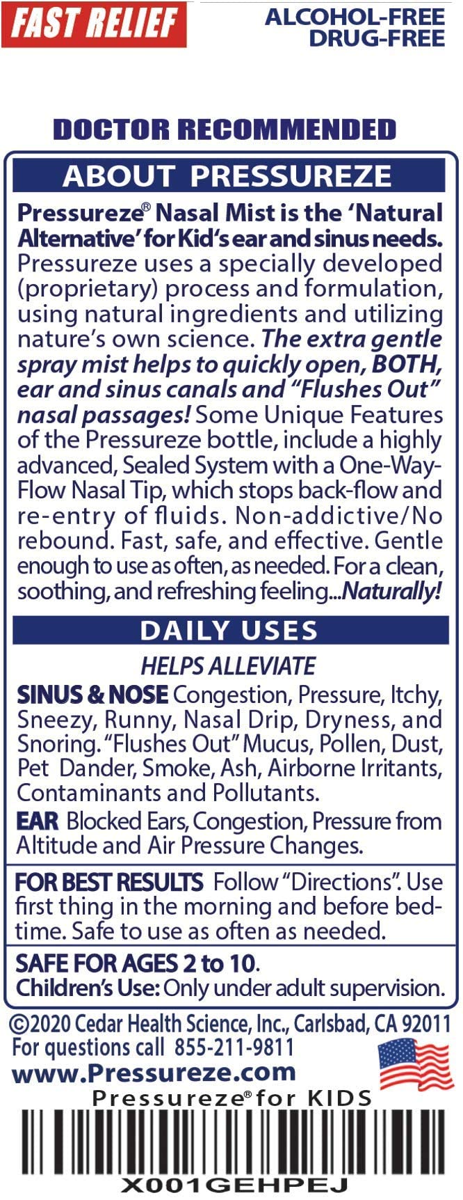 Pressureze natural ear and sinus relief mist bottle standing upright