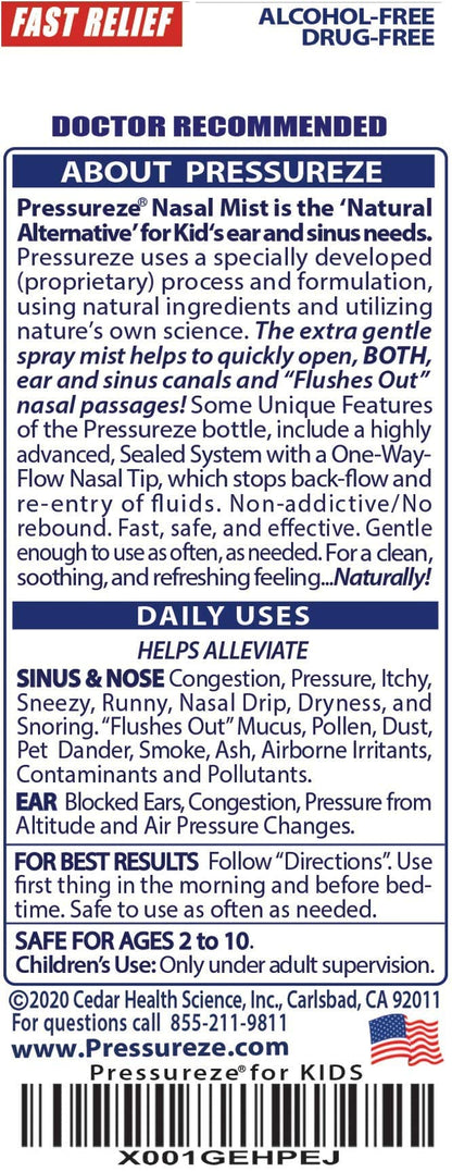 Pressureze natural ear and sinus relief mist bottle standing upright