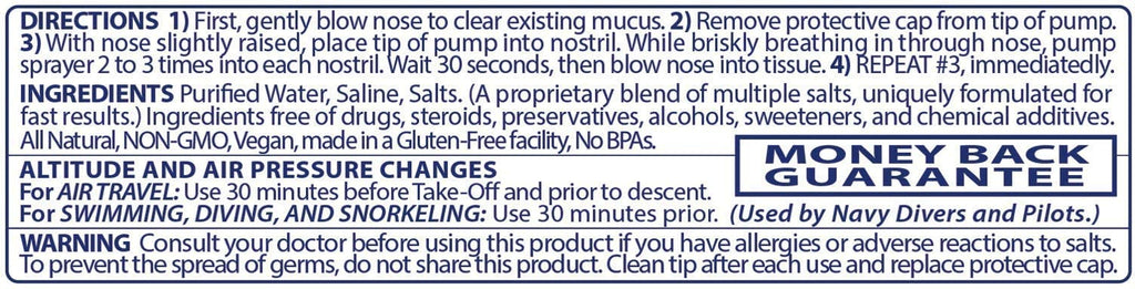 Pressureze USA imported sterile allergy spray for children side view panel details