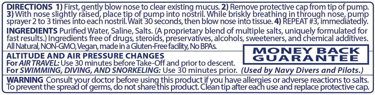 Pressureze USA imported sterile allergy spray for children side view panel details
