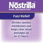 Nostrilla metered spray bottle highlighting oxymetazoline hydrochloride 0.05 percent strength
