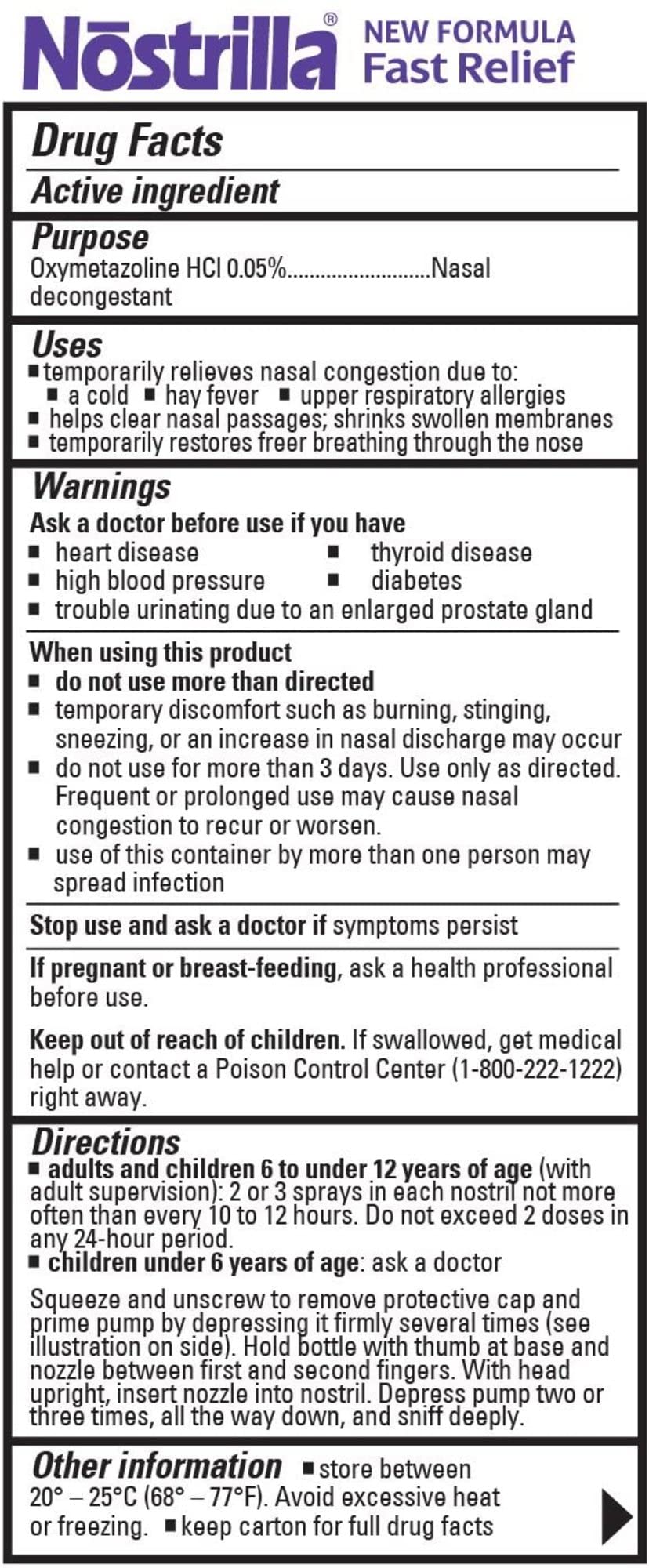 Imported USA nasal decongestant box with clear drug facts and warning labels