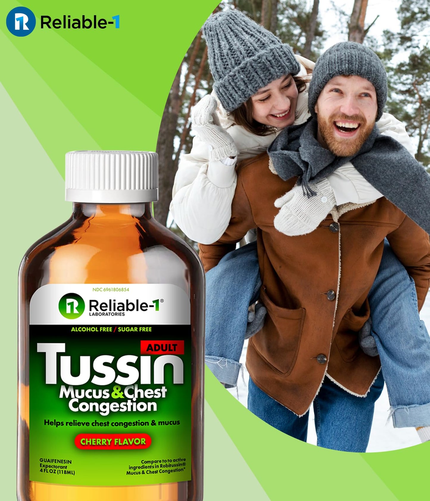 Reliable-1 Laboratories Tussin Guaifenesin 200 mg expectorant bottle showing drug facts label